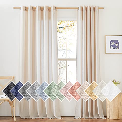 Beige Sliding Door Curtains Linen Sheer Textured (70"W x 84"L (Pack of 2) / Beige)