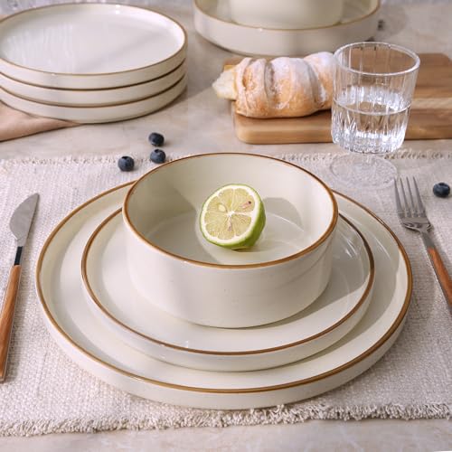 Nebula 24 Piece Dinnerware Set (Vanilla White with Brown Rim / Service for 8 (Standard Dinner Set))