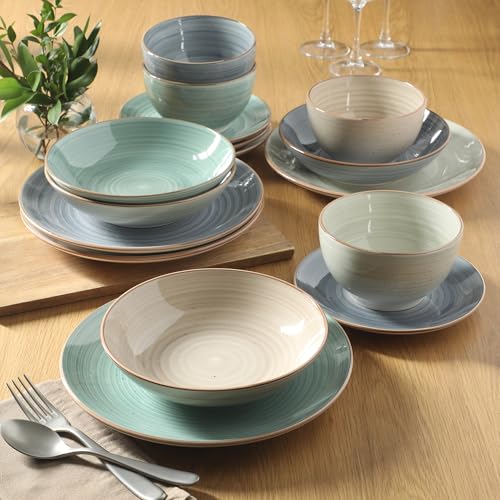 Stonebury 16 Piece Plates and Bowls Assorted Color Dishes (Service for 4 (16pcs) / Assorted Colors (Stonebury))