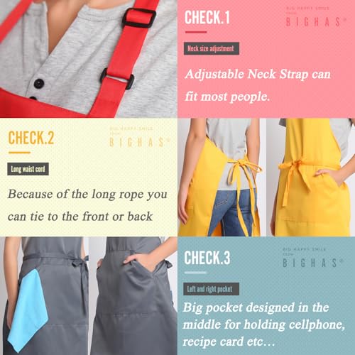 Adjustable Bib Apron with Pocket Extra Long Ties for Women Men (Blue)