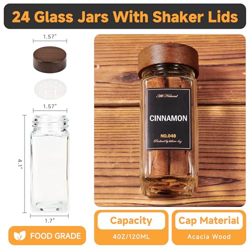 Wooden Lid Magnetic Spice Rack with 24 Jars