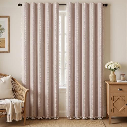 Light Brown 100% Boho Blackout Curtains 84 Inch 2 Panels (Light Brown / 52"W x 84"L (Pack of 2))