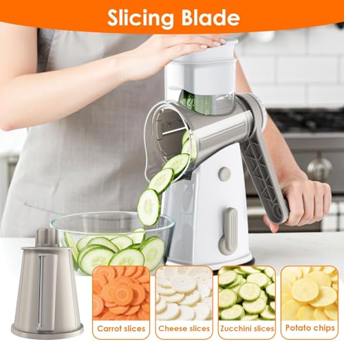 5 Blade Rotary Cheese Grater and Vegetable Chopper with Storage Box and Hand Crank (White)