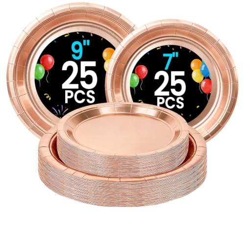Rose Gold Paper Plates (Rose Gold / 50 Count (25-9" & 25-7"))