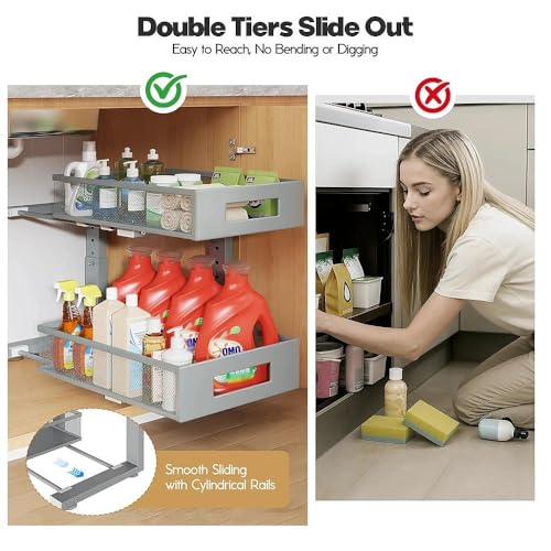 Under Sink Organizer (Gun Gray / 1 Pack-15.9"Dx11.6"-16.7" H)