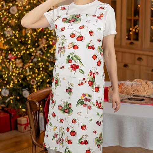Apron Dress for Women with Pockets (Strawberry)