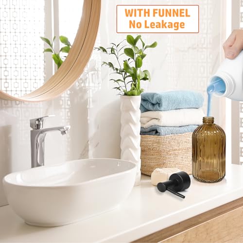 14Oz Brown Glass Soap Dispenser with Plastic Pump (Brown)