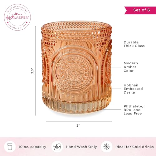 Ribbed Retro Arch Floral Rose Gold Drinking Glasses Set of 6 (10 oz / Rose Gold)