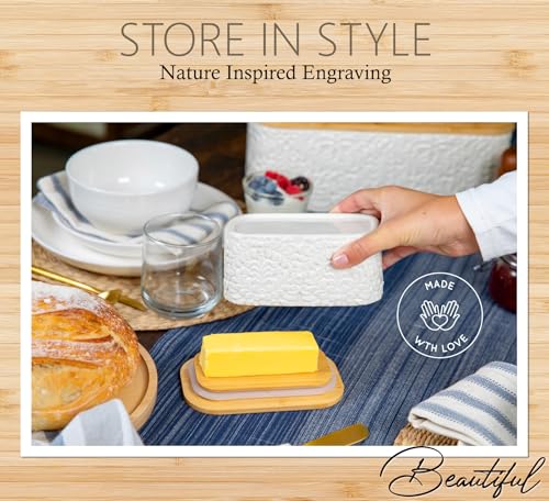 Ceramic Butter Dish with Airtight Bamboo Lid