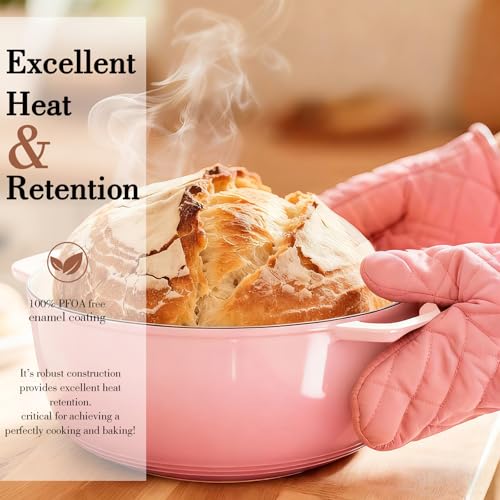 6QT Enameled Cast Iron Dutch Oven with Lid (Pink)