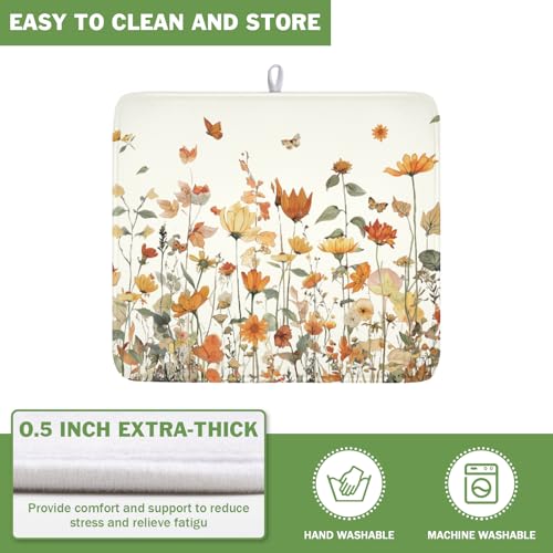 Fall Floral Dish Drying Mat for Kitchen Counter Orange Rustic Vintage Wildflower Pattern Microfiber Dish Drainer Mat Autumn Absorbent Washable Drying Pad Extra Large 16"x18" (Fall Floral / 18" x 16")