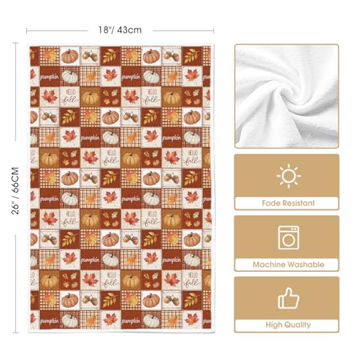 Pumpkin Leaves Check Fall Kitchen Towels Set of 2 18x26 Inch