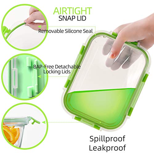 Glass Containers for Food Storage with Lids (Green)