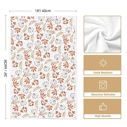 Orange Leaves Pumpkin Fall Kitchen Towels Set of 3 18x26 Inch (Orange)