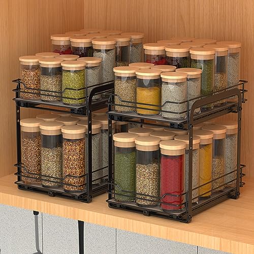 Spice Rack Pull Out Spice Racks Organizer for Cabinet (2 Tier,7.5''Wx10.5''Dx9.5''H)