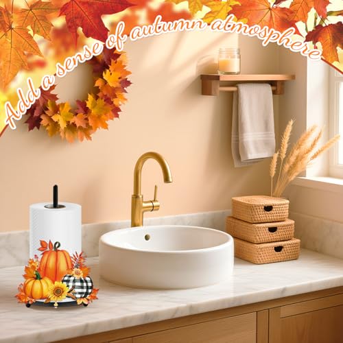 Fall Paper Towel Holder Thanksgiving Pumpkin Floral Kitchen Decor Leaves Sunflower Metal Towel Stand Autumn Decoration Accessory for Harvest Party Home Kitchen Countertop