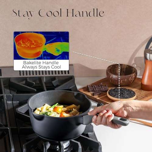Ceramic Nonstick Saucepan with Lid (1.3 Quarts / Black Sesame)