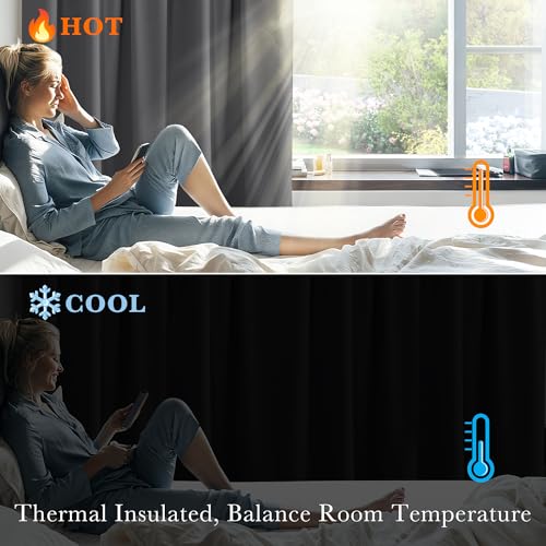 Blackout Curtains Thermal Insulated Window Treatment Panels Back Tab (Grey / 70"W x 84"L (Pack of 2))