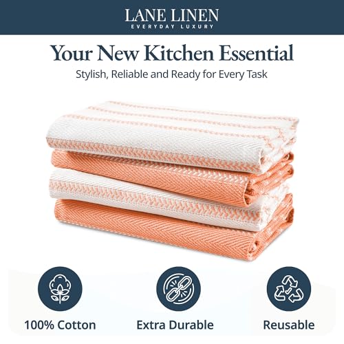 Kitchen Dish Towels 100% Cotton Soft & Durable 4 Pack (18"x28" - 4 Pack / 10: Coral)