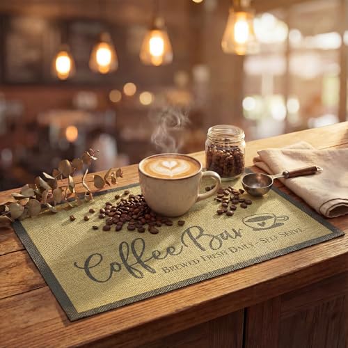 Coffee Bar Mat Set of 2 (12" x 18", Rectangular 2 Pcs / Wood)