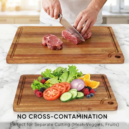 Acacia Wood Cutting Board Set of 2 with Storage Stand