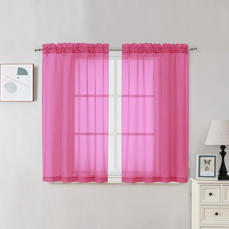 Hot Pink Sheer Curtains 45 Inches Long 2 Panels (Hot Pink / 42"W x 45"L (Pack of 2))