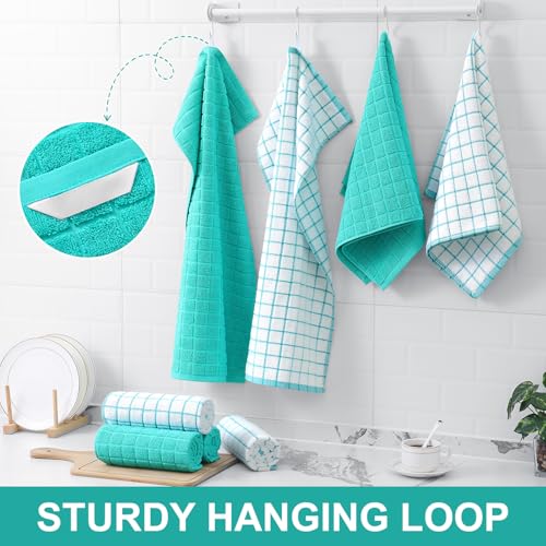Large Premium Cotton Kitchen Towels 16"x 28" (Aqua / 16" X 28" - 6 Pack)