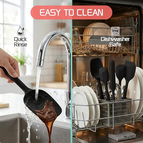 5 Pieces Silicone Spatula Set (Black / 5)