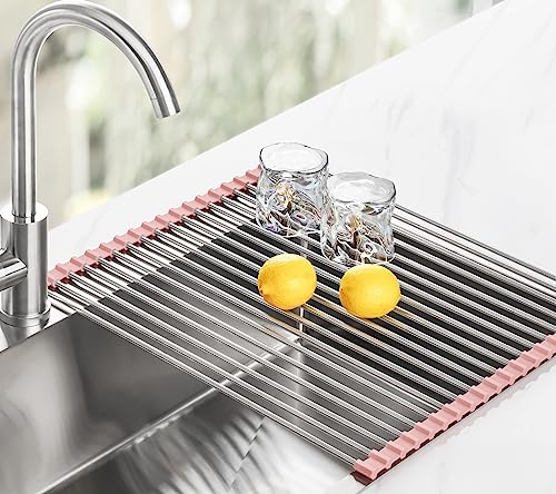 Roll Up Dish Drying Rack Over Sink (Pink / 21 x 15.5 in)