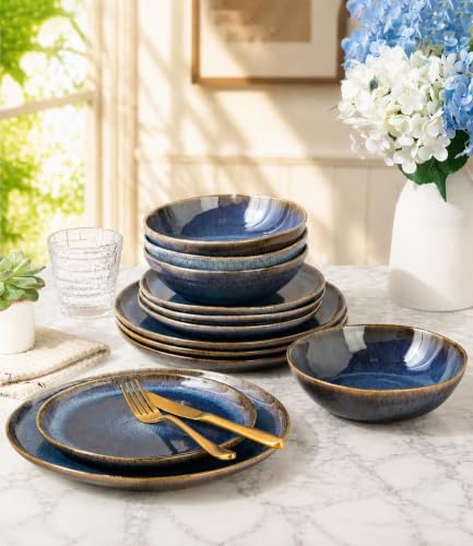 Ceramic Dinnerware Sets for 4 (Ocean Teal / Service for 4(12Pcs))