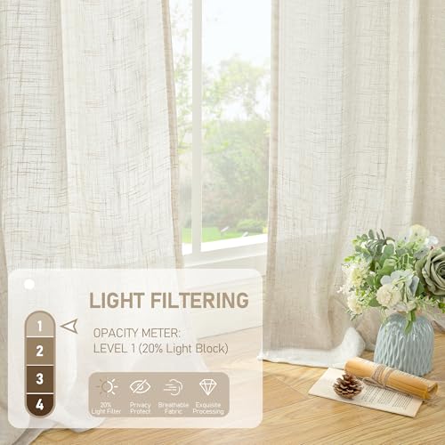 Natural Linen Curtains 63 inch Length for Living Room 2 Panels (60"W x 63"L (Pack of 2) / Natural)