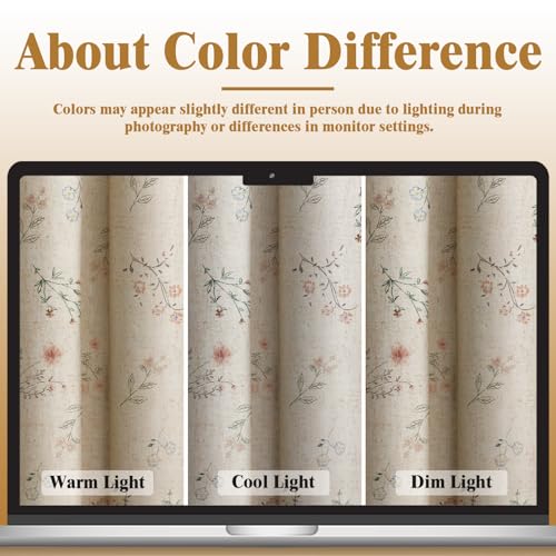 Boho Floral 100% Blackout Curtains 90 Inch 2 Panels Linen Texture (Blackout Vintage Florals / 52"W x 90"L (Pack of 2))