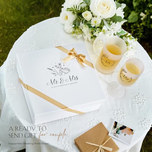 Mr and Mrs Champagne Flutes for Couples Wedding Anniversary (Frosted Mr & Mrs / Set of 2（Gift box）)