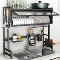 Over The Sink Dish Drainer Drying Rack 3 Tiers with Cover (Black / 37.4in)
