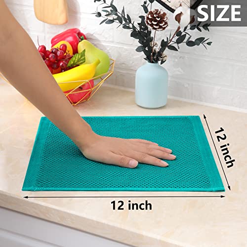 100% Cotton Waffle Weave Kitchen Dish Cloths 12 (Teal / 12 X 12 - 12 Pack)