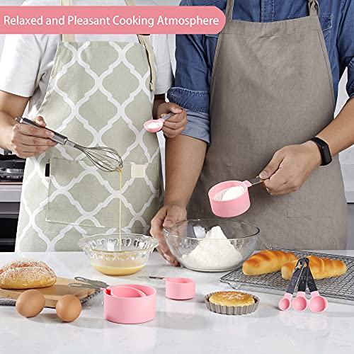 Measuring Cups and Spoons Set of Huygens Kitchen Gadgets 10 Pieces (Pink)