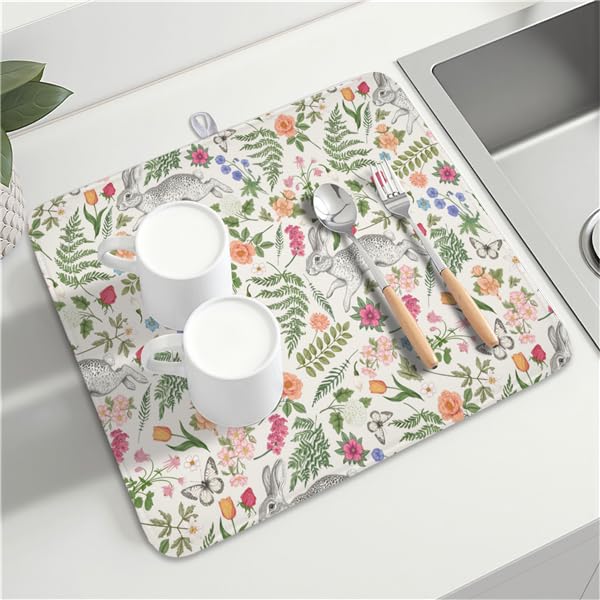 Easter Bunny Dish Drying Mat for Kitchen Counter (16" x 18")