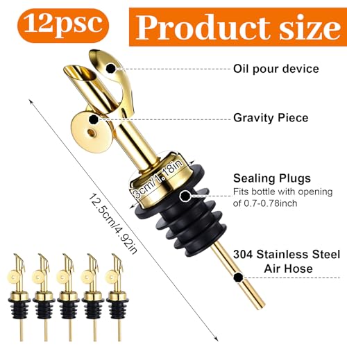 12 Pcs Weighted Stainless Steel Liquor Bottle Pourers Auto Flip Olive Oil Dispenser Spout Balsamic Alcohol Pourer Spouts for Home Bar Accessories