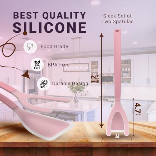Silicone Egg Flipper Spatula Tongs (Pink)