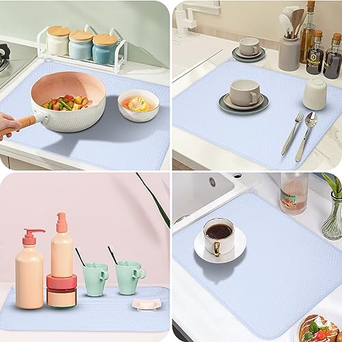 12 * 16 inch Microfiber Dish Drying Mat (Light Blue / 12" x 16")