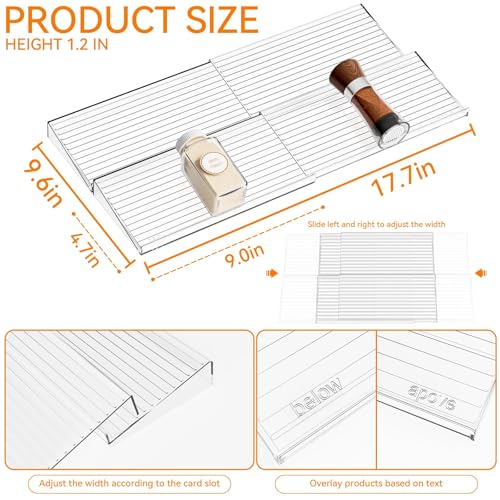 4 Pack Adjustable Narrow In Drawer Spice Organizer (4PCS-9'' to 17.7'')