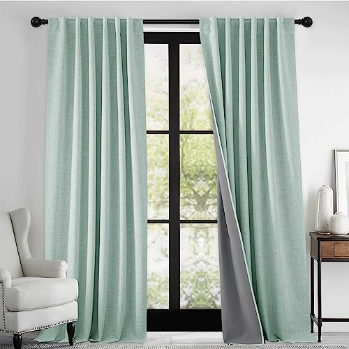 100% Blackout Linen Textured Curtains 90 inches Long (Aqua / 52"W x 90"L (Pack of 2))
