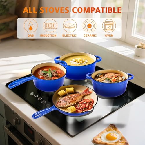 Enamel Cast Iron Cookware Set (Blue / 4 Pieces)