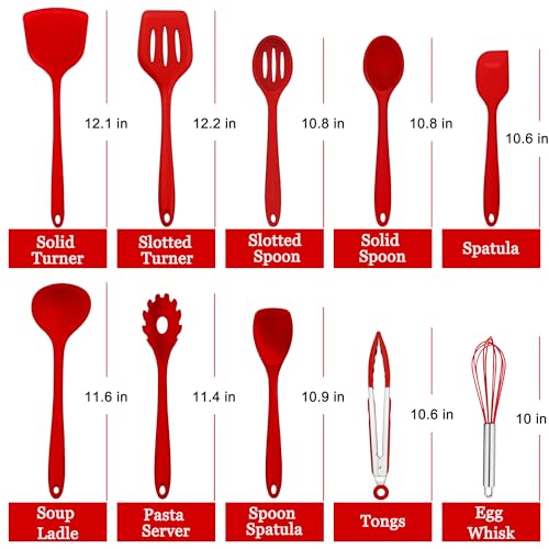 10 Pieces Silicone Cooking Utensils Set (10 Pieces / Red)