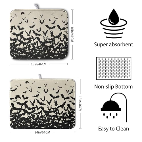 Halloween Bats Halloween Dish Drying Mat for Kitchen Counter 16x18 Inch Microfiber Absorbent Drying Mats Washable Dishes Drainer Mats Reusable Dish Rack Pad for Coffee Bar (Halloween Bats-b / 16" x 18")