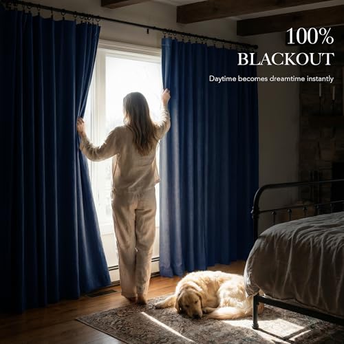 Navy Blue 100% Blackout Curtains for Bedroom 96 inches Long 52 inches Wide (Navy Blue / 52"W x 96"L (Pack of 2))