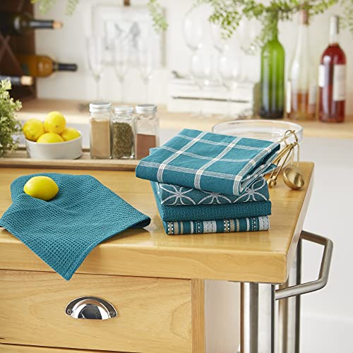 Assorted Woven Kitchen Set (Teal / Dishtowel, 18x28"; Dishcloth, 13x13")
