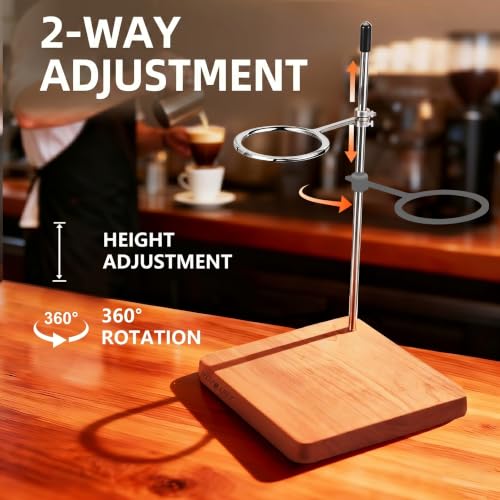Pour Over Stand with Cherry Wood Base & Stainless Steel 360° Adjustable Coffee Filter Holder (Solid Cherry)