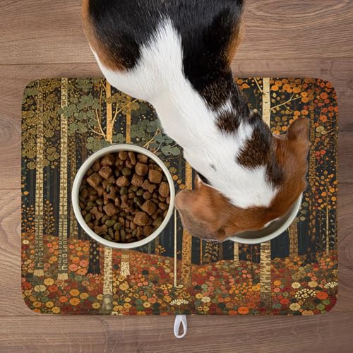 Fall Dish Drying Mat for Kitchen Counter Autumn Forest Vintage Botanical Nature Microfiber Dish Drainer Mat Antique Rustic Farmhouse Absorbent Washable Drying Pad 18"x24" (Fall Forest / 24" x 18")