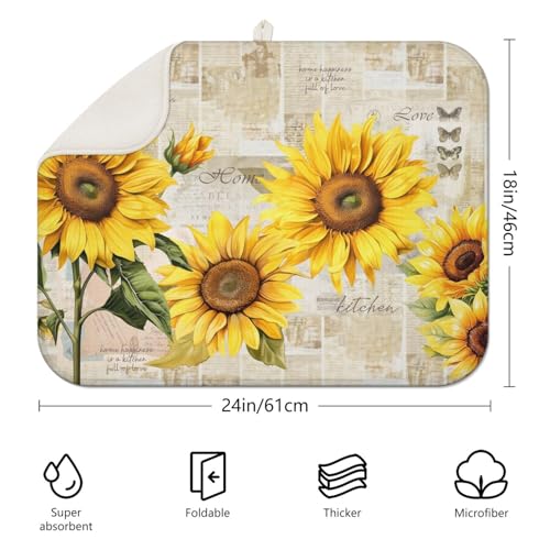 Sunflower Dish Drying Mat Drainer Pads (Turnsole / 18"x24")